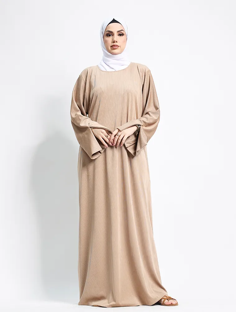 Beige Suede Feel Stretch Abaya
